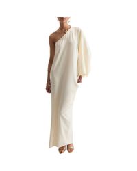 Mango One Shoulder Ruffle Detail Maxi Dress in Pink | Lyst