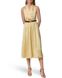 donna karan belted a line midi satin dress Donna Karan New York Belted A Line Midi Satin Dress