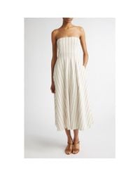 Max Mara Fervida Striped Bustier Midi Dress in Natural | Lyst