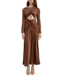 Bardot Ola Long Sleeve Midi Dress in Brown | Lyst
