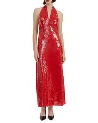 Bardot Yve Sequin Satin Halter Maxi Dress in Green | Lyst