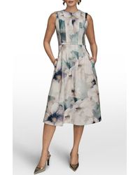 donna karan women's strapless fit & flare midi dress Donna Karan Women's Sleeveless Linen Blend Midi Dress - Blue main image 0