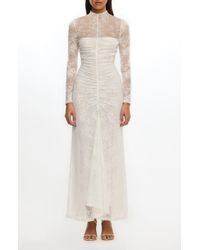 knee length dresses for ladies Mieke White Semi-Sheer Lace Maxi Dress