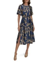 Donna Karan Printed Draped-sash Dress in Green | Lyst
