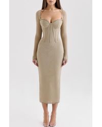 House Of Cb Sophia Long Sleeve Lace Midi Dress in White | Lyst