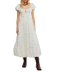 Free People Falling Sun Puff Sleeve Midi Dress in Natural | Lyst