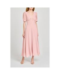 Lush Short Sleeve Pleated Satin Midi Dress in Red | Lyst