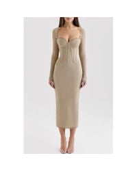 House Of Cb Raquel Long-Sleeve Lace Midi Dress in Black | Lyst