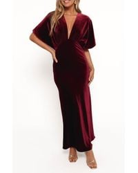 Petal & Pup Fira Asymmetric Neck Ruched Maxi Dress in Red | Lyst