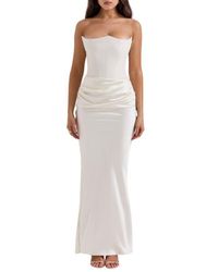 house of cb women's persephone strapless satin maxi dress 'Persephone' Jade Strapless Corset Maxi Dress