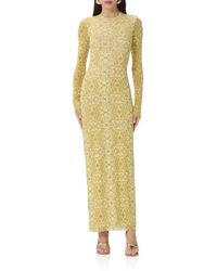 AFRM Didi Printed Long Sleeve Mesh Maxi Dress in Green | Lyst