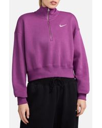 Nike Elastic Drawcord Cropped Mini Swoosh White Sweatshirt Lyst