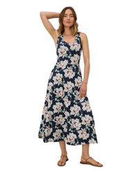 Pact Organic Cotton Fit & Flare Open Back Maxi Dress in Blue | Lyst