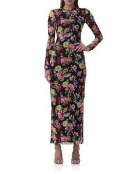 flowy floral long dress Flowy A-Line V-Neck Pink Floral Tulle Bridesmaid Dresses main image 1