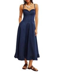 Free People Denim Dreams Midi Dress in Blue