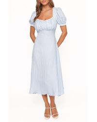 blue long floral dress Ivory and Blue Floral Maxi Dress With Lace Back main image 1