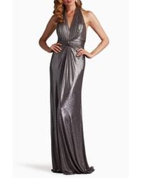 Tadashi Shoji Jessa Metallic Crisscross Draped Halter Gown