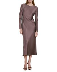 simple floor length dresses Modest A-Line Long Sleeve Floor Length Train Simple Casual Chiffon Bateau V-Back Wedding Dress, Diamond White / 14 main image 0