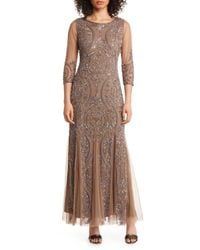 Pisarro Nights Threequarter Sleeve Beaded Gown in Brown Lyst