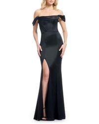 Dress the Population Logan Floral Appliqu Off The Shoulder Gown in Blue |  Lyst