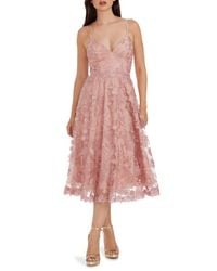 Dress the Population Audrey Spaghetti Strap Midi A-line 3d Floral Dress in  Pink | Lyst