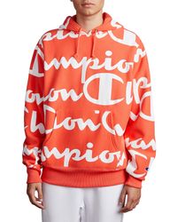 Champion All Over Print Hooded Sweatshirt in Orange for Men - Lyst