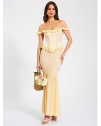Miss Circle Nessa Lace Satin Corset Maxi Dress in Red | Lyst