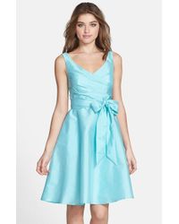 Alfred Sung Blue Peau De Soie Fit & Flare Dress