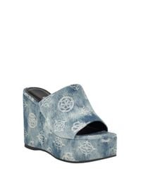 Guess Eleonora Platform Wedge Slide Sandals in Blue Lyst