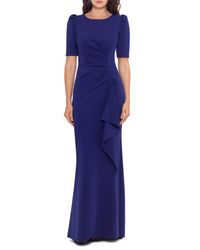 Ruched Ruffle Details Scuba Crepe Gown ...