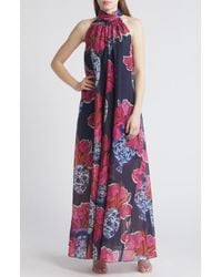 Ted Baker Almaria Halter Neck Floral Maxi Dress in Red | Lyst