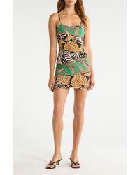 farm rio black spring bananas print mini dress Farm Rio White Spring Bananas Belted Mini Dress In Neutral