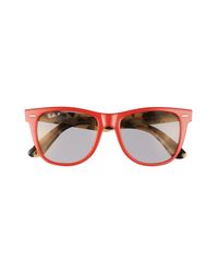 Ray Ban Wayfarer Pop 54mm Polarized Sunglasses In Red For Men Lyst