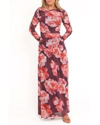 Petal & Pup Fira Asymmetric Neck Ruched Maxi Dress in Red | Lyst