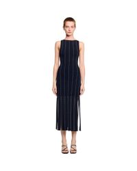 knee length dresses for ladies Sandro Fringe-Trim Sleeveless Midi Dress with Gold Bead Detail