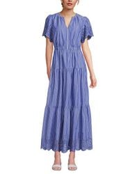 Lands' End Vneck Flutter Sleeve Maxi Dress in Blue | Lyst