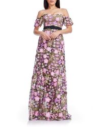 Dress the Population Logan Floral Appliqu Off The Shoulder Gown in Blue | Lyst Dress the Population Logan Floral Appliqu Off The Shoulder Gown in Blue | Lyst