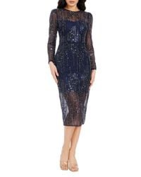 Dress the Population Sophia Long Sleeve Embroidered Lace Dress in Gray |  Lyst