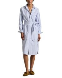 Polo Ralph Lauren Belted Cotton Oxford Shirt Dress in White | Lyst
