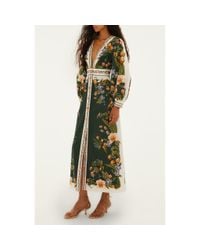 farm rio dark green guipure long sleeve maxi dress in Black Guipure lace dress