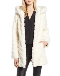 cream faux fur hooded coat