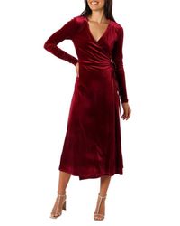 Chelsea28 Faux Wrap Velvet Midi Cocktail Dress in Red | Lyst