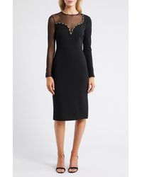 Vince Camuto Exposed Center Seam Long Sleeve Midi Sweater Dress in Black |  Lyst