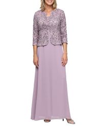 Alex Evenings Sequin Corded Lace Bodice Empire Waist Gown in Black | Lyst