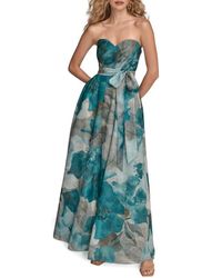 green emerald velvet dress Floral Jacquard Strapless Midi Gown | GownFit and Flare