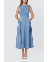 ladies summer dresses midi length Summer Squeeze Blue Multi Print Tiered Midi Dress