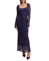 Bardot Antonia Lace Trim Long Sleeve Cotton & Linen Minidress in Blue | Lyst