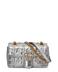 Gucci Mini Gg Marmont 2.0 Imitation Pearl Logo Matelasse Leather Shoulder Bag - - Lyst