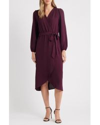 Chelsea28 Long Sleeve Faux Wrap Dress in Green | Lyst