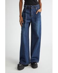 ■sacai■サカイ■ Mixed Media Belted Wide Leg Jeans ■デニム Sacai Mixed Media Belted Wide Leg Jeans in Blue | Lyst